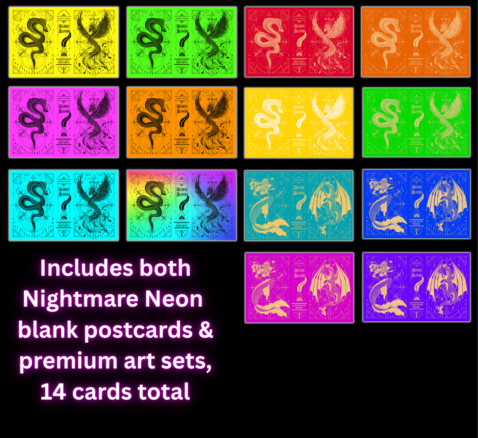 Gilded + Silver Blood Vibrant Color Postcard Set